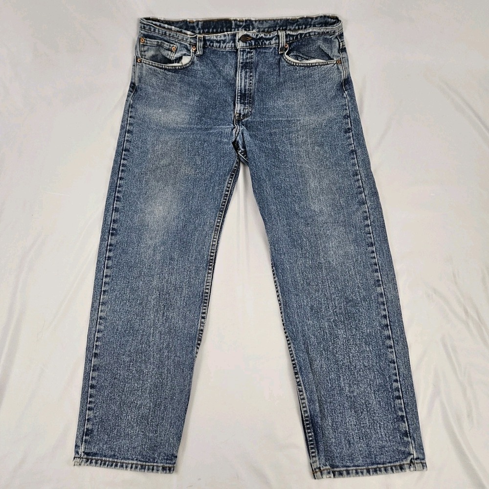 Levis 505 Jeans Mens 42x30 Blue Denim Distressed Straight Leg EUC